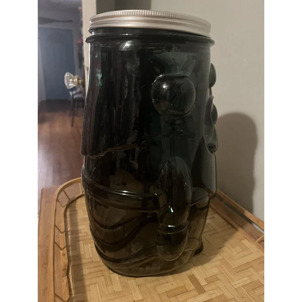 Large 1.5 Gallon Dark Green Santa Glass Canister/Jar Christmas